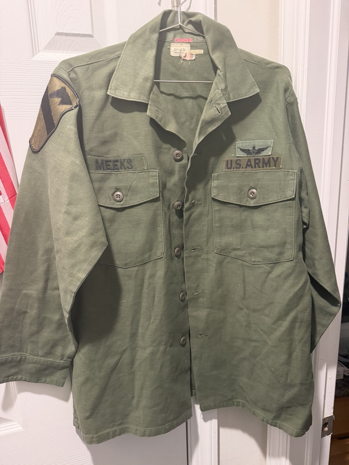 Vintage 1973 US Army OG-107 Utility Shirt 1st Cav Division Aviator 15.5 x 31
