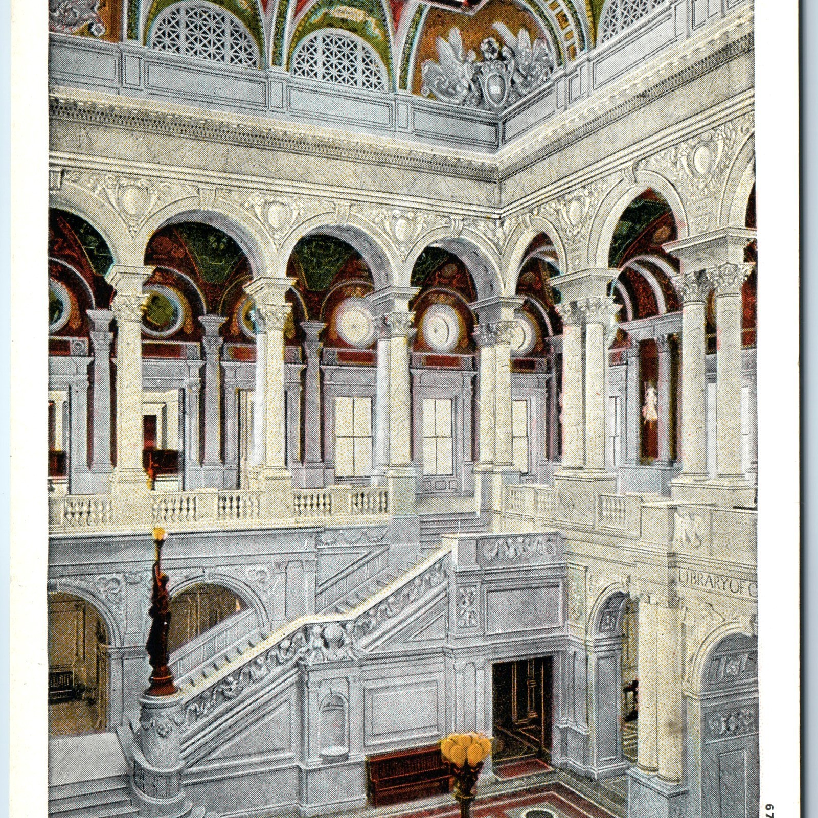 c1910s Washington, DC Library of Congress Entrance Hall Interior Postcard Litho c1910s Washington, DC Library of Congress Entrance Hall Interior Postcard Litho