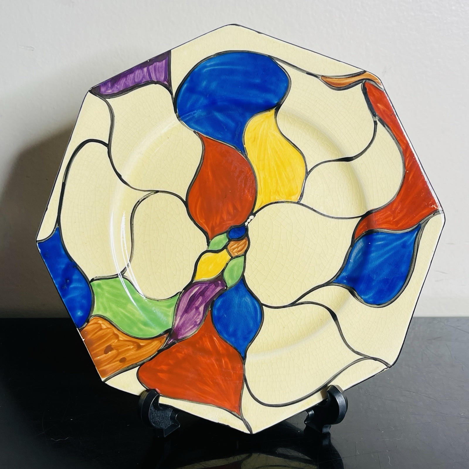 Clarice Cliff Bizarre Deco 1928 Plate Patchwork Leaves 7.5”