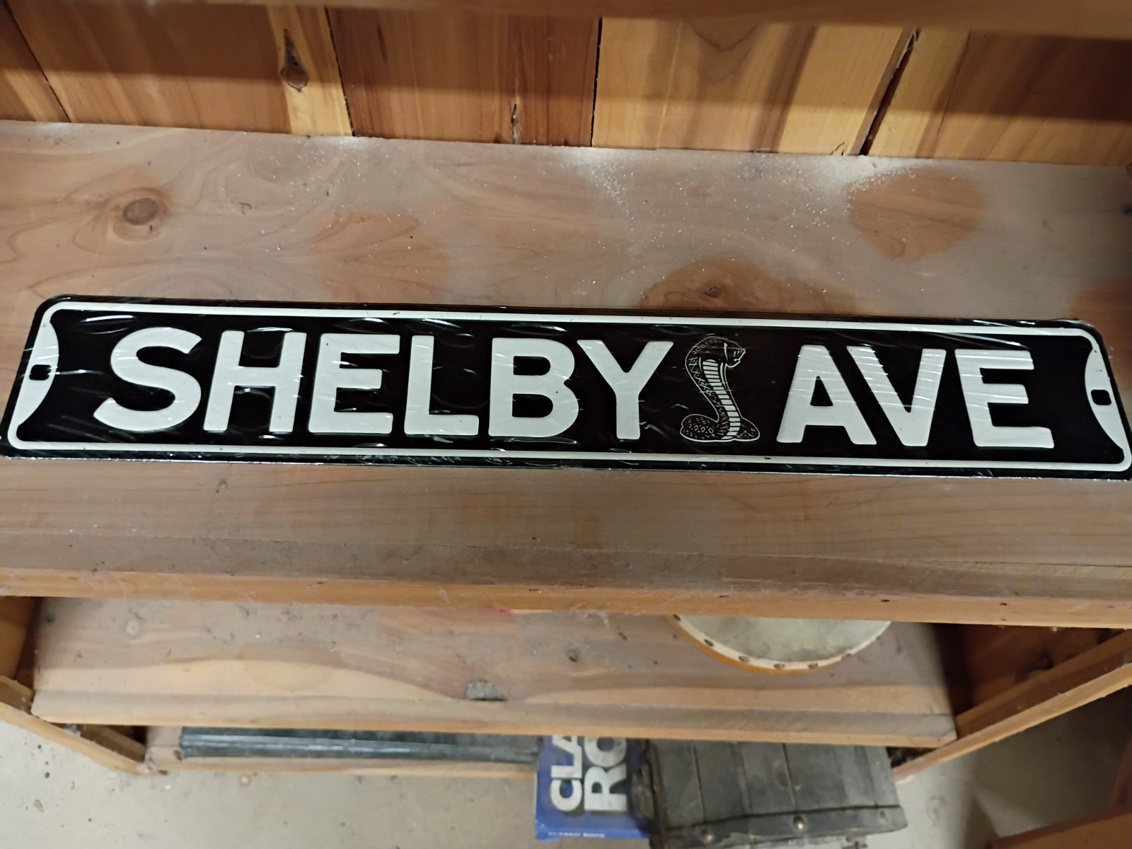 Shelby Ave Cobra Logo Street Sign Black/White Metal Hanging Wall Sign 26.5x4.5