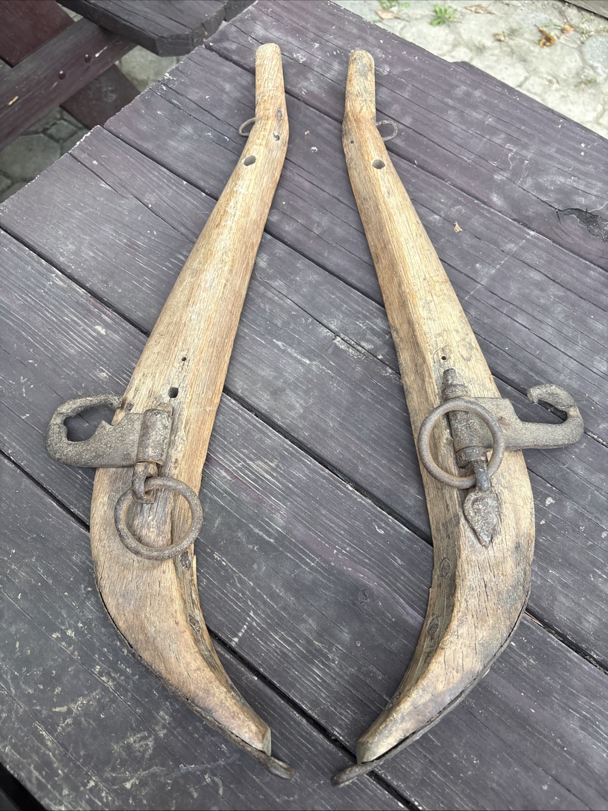 Antique Rustic Pair Of Wooden Horse Hames Western Decor Wall Hanger Antique Rustic Pair Of Wooden Horse Hames Western Decor Wall Hanger