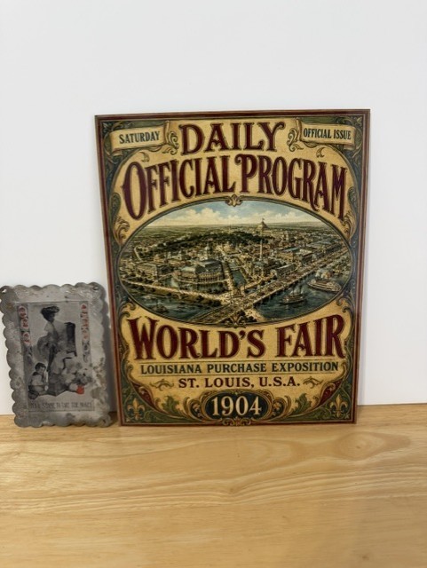 1904 St. Louis World’s Fair 3 Risqué ULTRA RARE Metal Novelty Cards with Sign