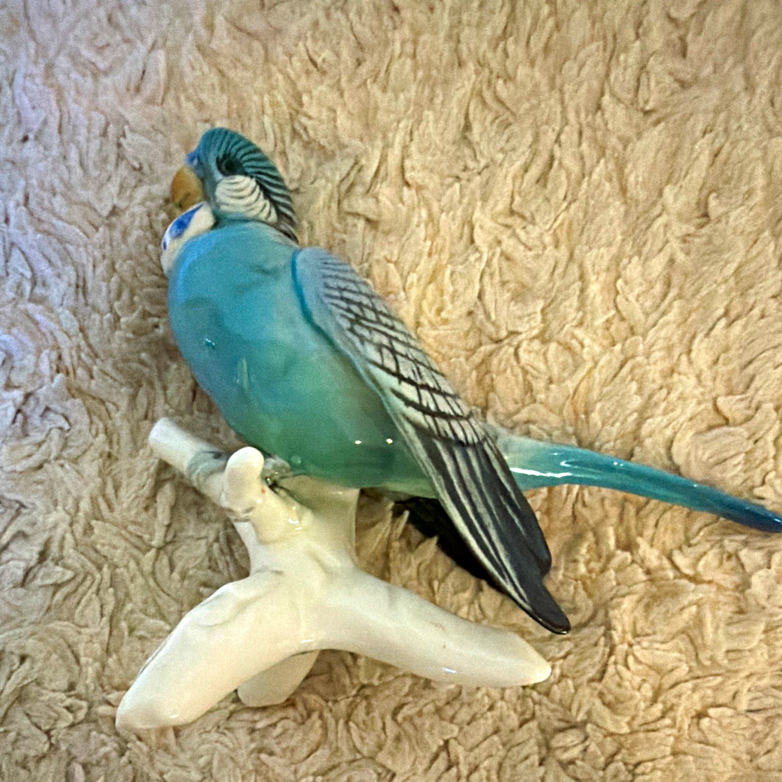 Vintage Karl Ens hand-painted porcelain blue budgerigar (parakeet)