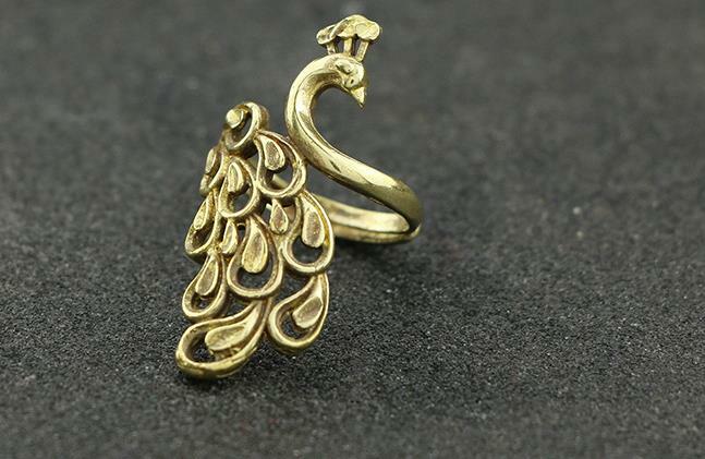 Bronze Handmade Peacock Ring Adjustable Statue Women  Rare Chinese