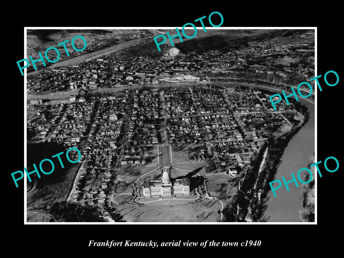 OLD POSTCARD SIZE PHOTO FRANKFORT KENTUCKY AERIAL VIEW OF THE TOWN c1940