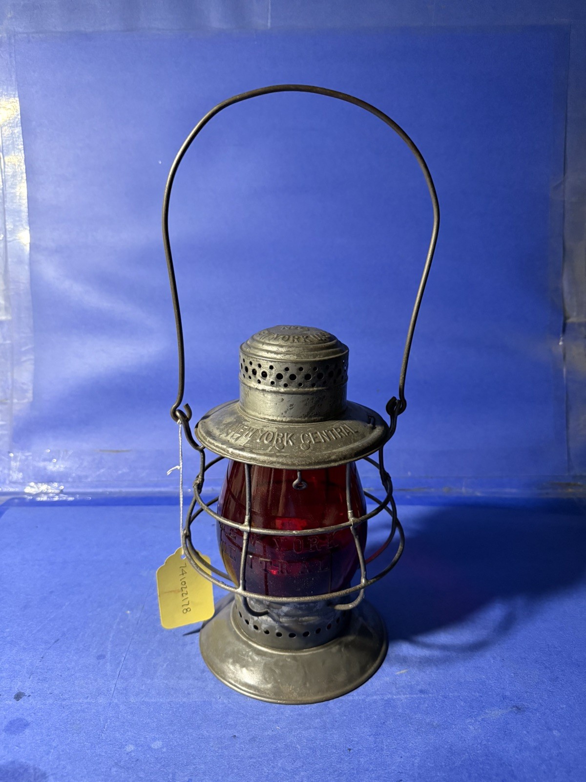 Antique Dietz #6 Bell Bottom Embossed NYC RR Lantern (Red Globe)