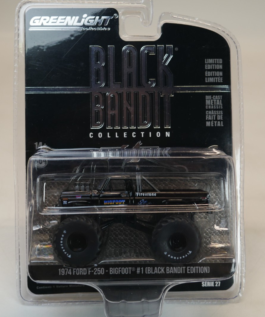 RARE 1:64 GREENLIGHT 1974 FORD F 250 BIGFOOT BLACK BANDIT DIECAST RARE 1:64 GREENLIGHT 1974 FORD F 250 BIGFOOT BLACK BANDIT DIECAST