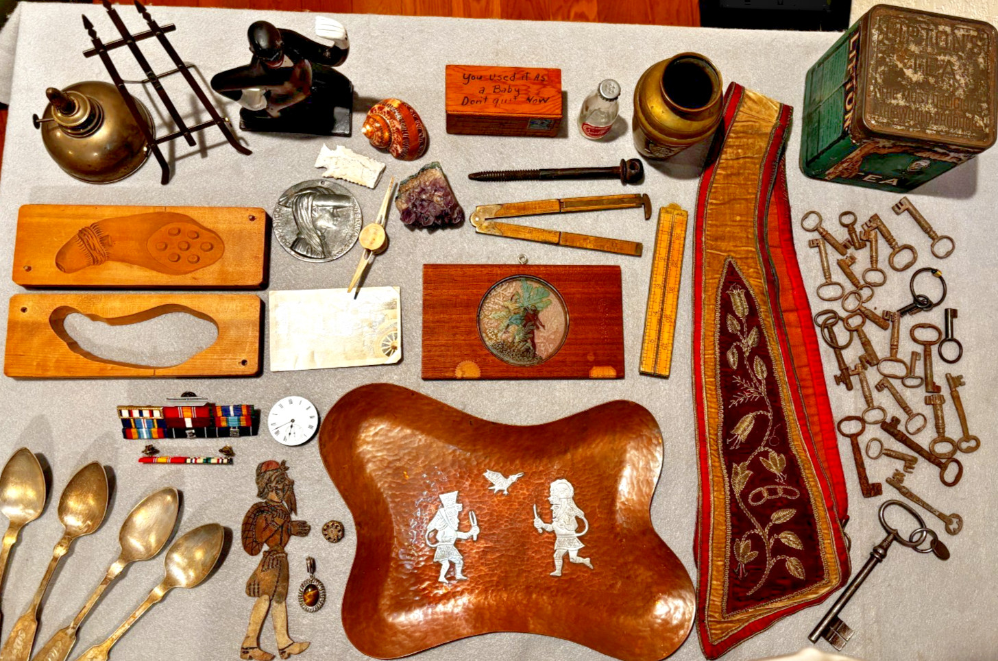 Junk Drawer Lot of Antiques & Vintage Curios, Sterling silver, Copper, Brass ... Junk Drawer Lot of Antiques & Vintage Curios, Sterling silver, Copper, Brass ...