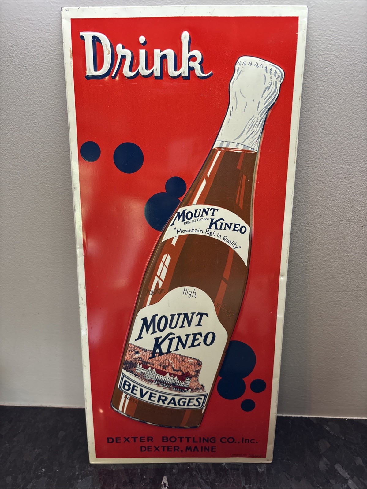 Rare Mount Kineo Beverages Dexter Bottling Co Maine Advertising Soda Sign 20 X 9 Rare Mount Kineo Beverages Dexter Bottling Co Maine Advertising Soda Sign 20 X 9