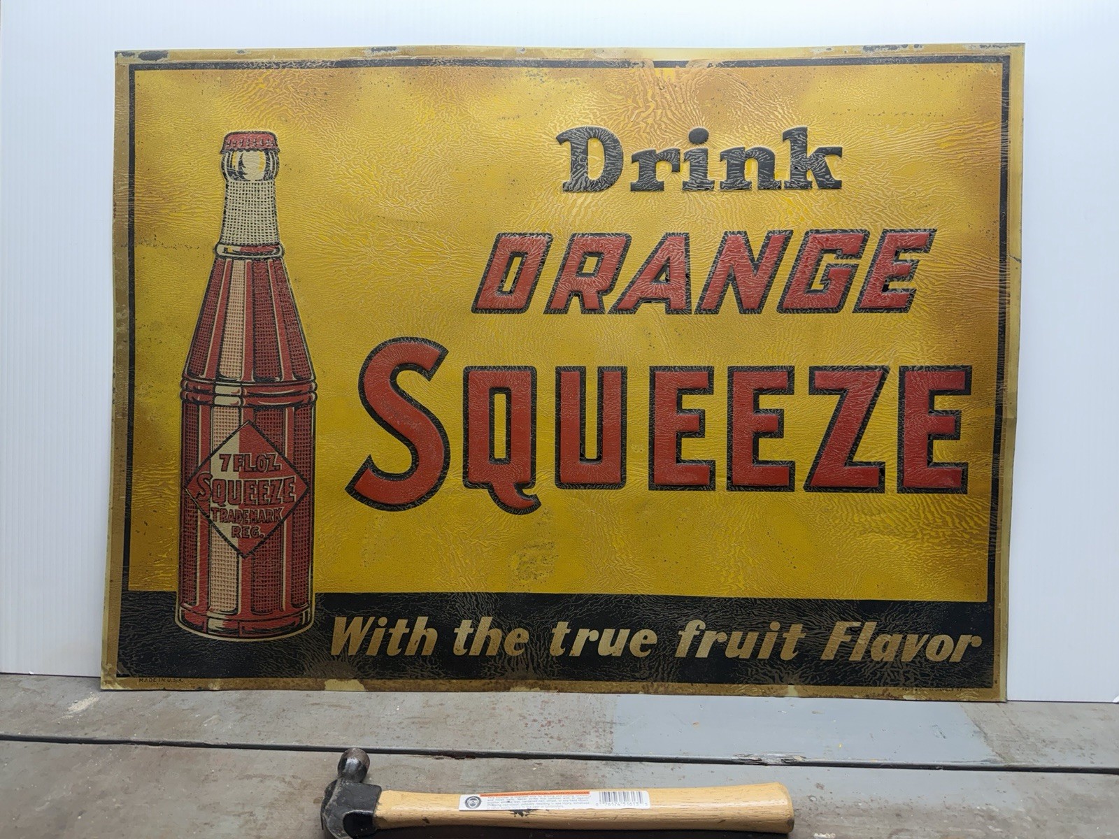 Vintage 1930s Orange Squeeze Tin Sign Original Rare Crush Fruit Flavor 28x20 NOS Vintage 1930s Orange Squeeze Tin Sign Original Rare Crush Fruit Flavor 28x20 NOS