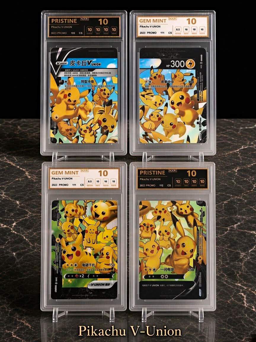 Pikachu V-UNION 2023 Pokémon set , Graded 10/ Pristine. 109/110/111/112. Pikachu V-UNION 2023 Pokémon set , Graded 10/ Pristine. 109/110/111/112.