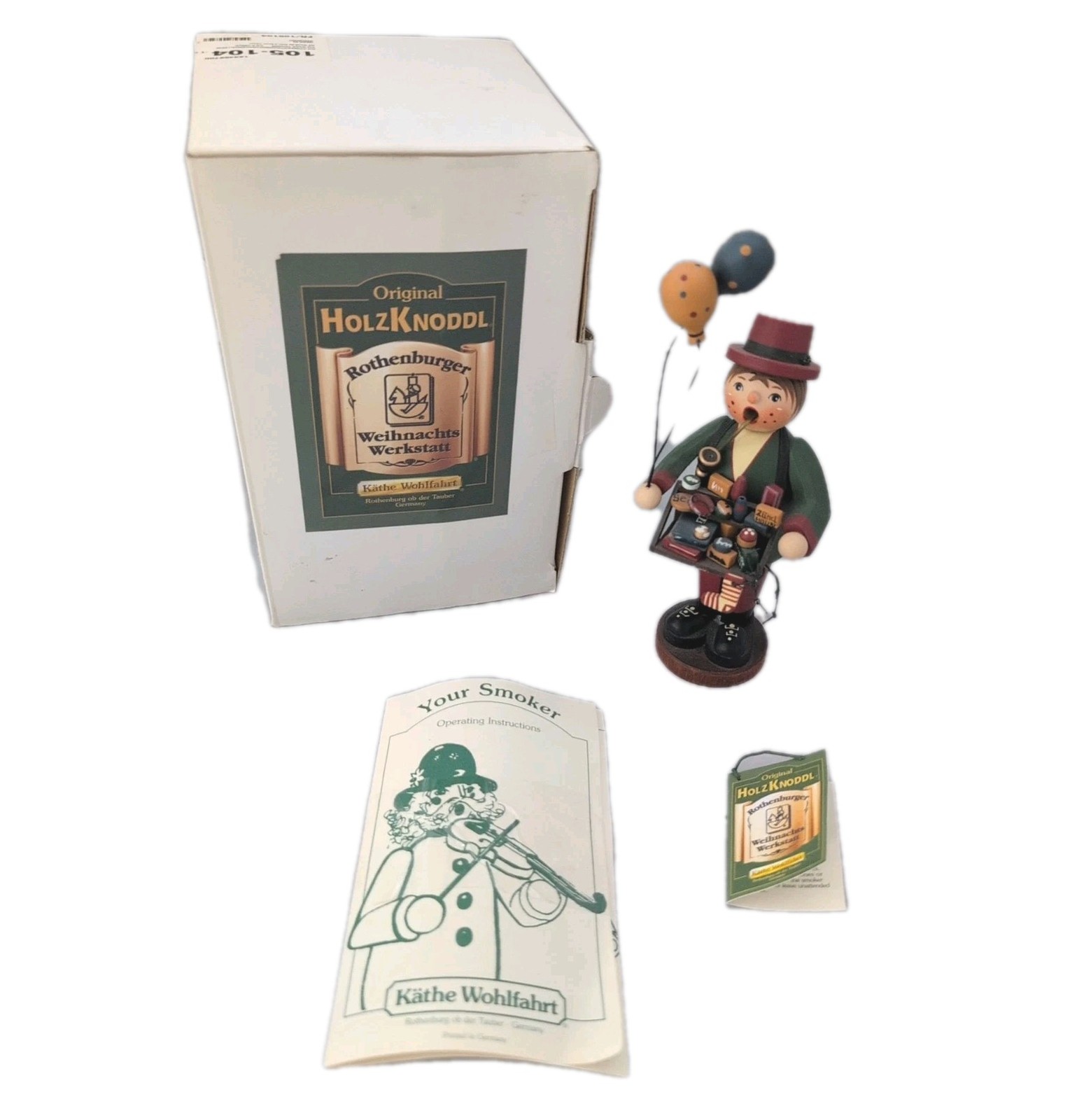German Holzknoddl Wooden Street Salesman w/ Balloons Incense Cone Smoker German Holzknoddl Wooden Street Salesman w/ Balloons Incense Cone Smoker