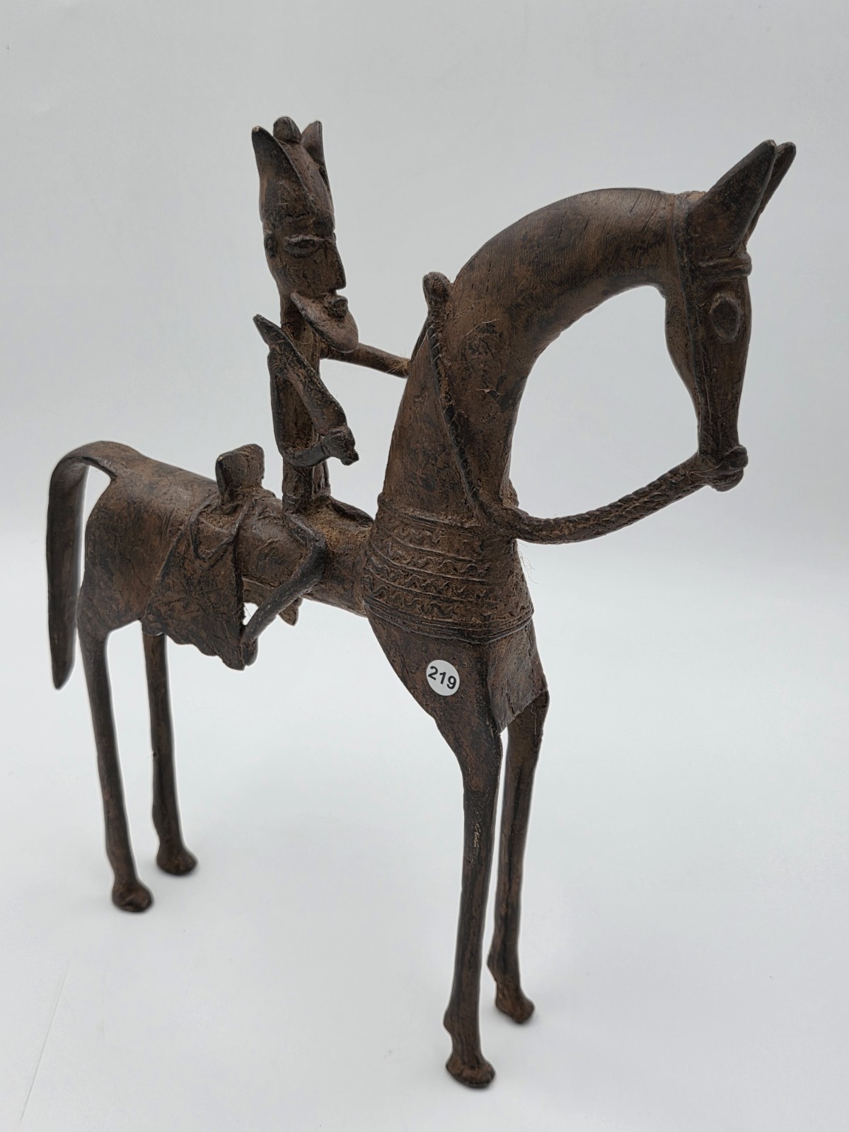 VTG 1940\'S AUTHENTIC AFRICAN CAST BRONZE HORSE AND RIDER DOGON MALI WEST AFRICA