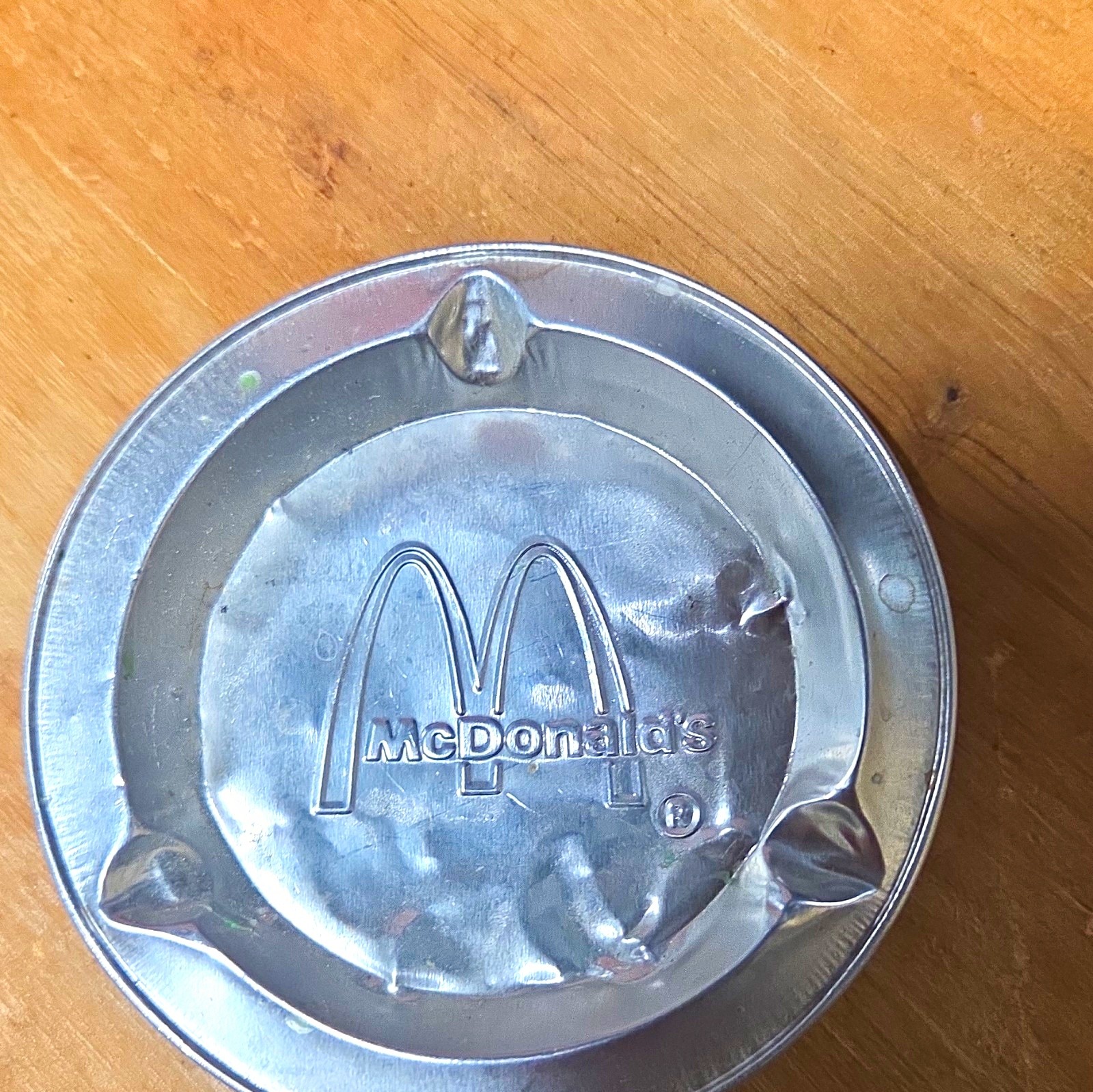 McDonald’s Round Silver Tone Metal Ashtray with McDonald’s Logo