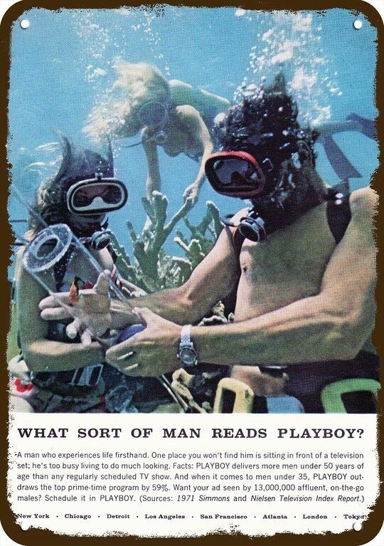1972 Sexy Woman Scuba Diver & PLAYBOY Vintage-Look DECORATIVE REPLICA METAL SIGN 1972 Sexy Woman Scuba Diver & PLAYBOY Vintage-Look DECORATIVE REPLICA METAL SIGN