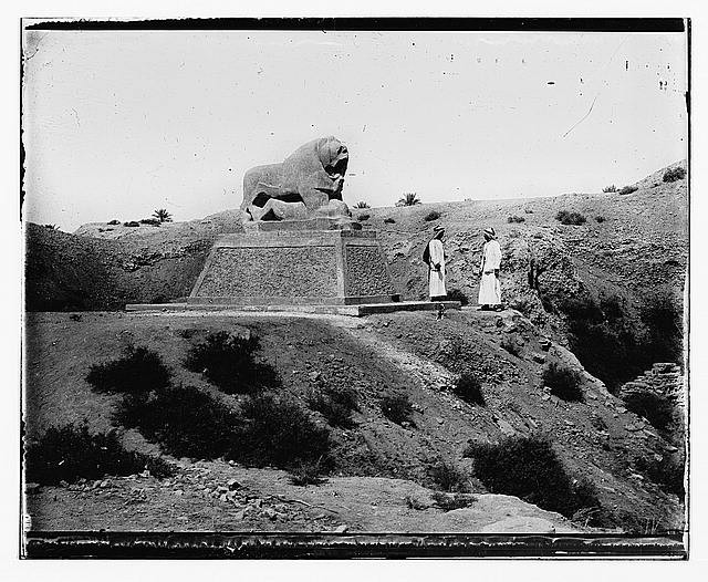 Photo:Babylon Iraq 1932 Basalt Lion Figures Extinct City
