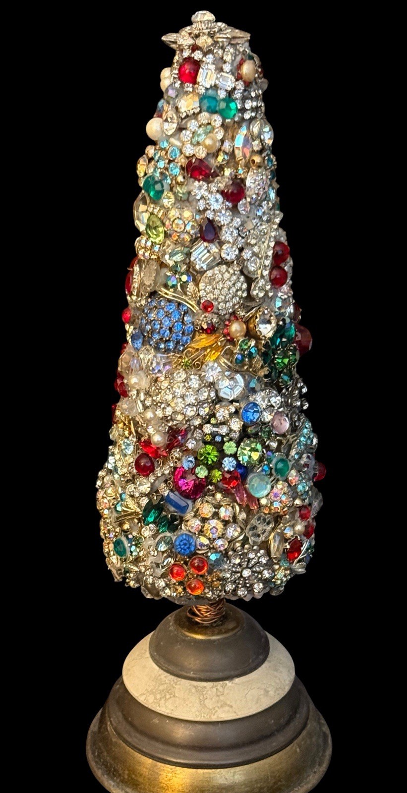 Vtg Artisan Holiday Sculpture Sparkling Jewelry assemblage