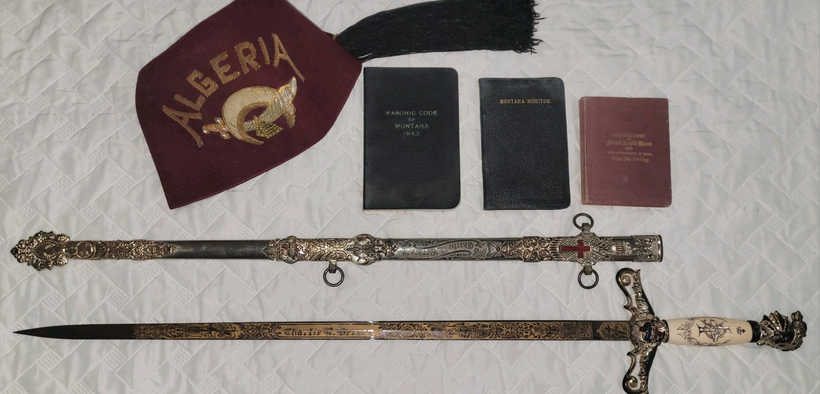 Antique Masonic Collection M.C. Lilley Sword Algeria Shrine Fez, Lodge Books