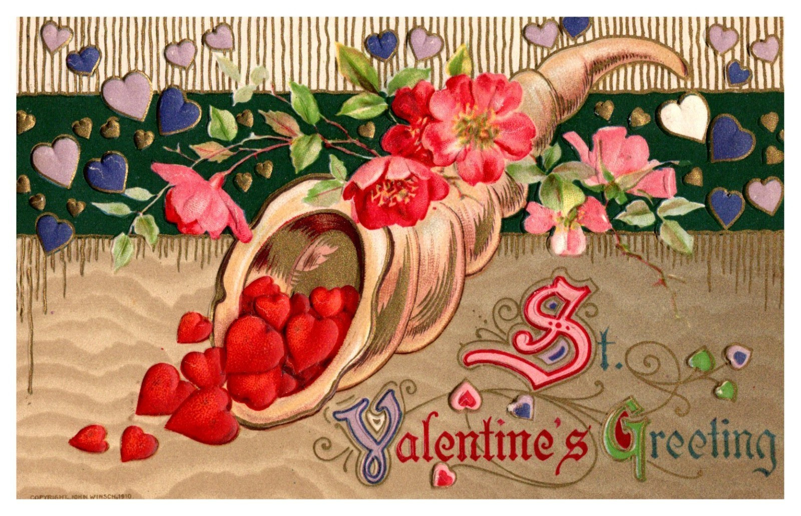 Vintage Victorian Postcard 1910 St. Valentine\'s Greetings - Cornucopia of Hearts Vintage Victorian Postcard 1910 St. Valentine\'s Greetings - Cornucopia of Hearts
