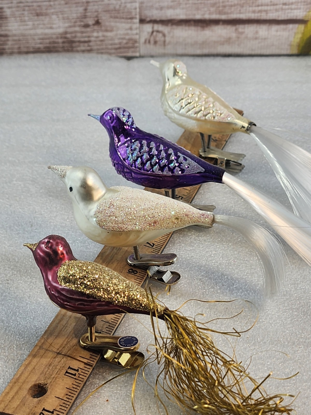 4 Vintage Mercury Glass Bird Clip On Christmas Tree Ornament Handpainted 4” Long 4 Vintage Mercury Glass Bird Clip On Christmas Tree Ornament Handpainted 4” Long