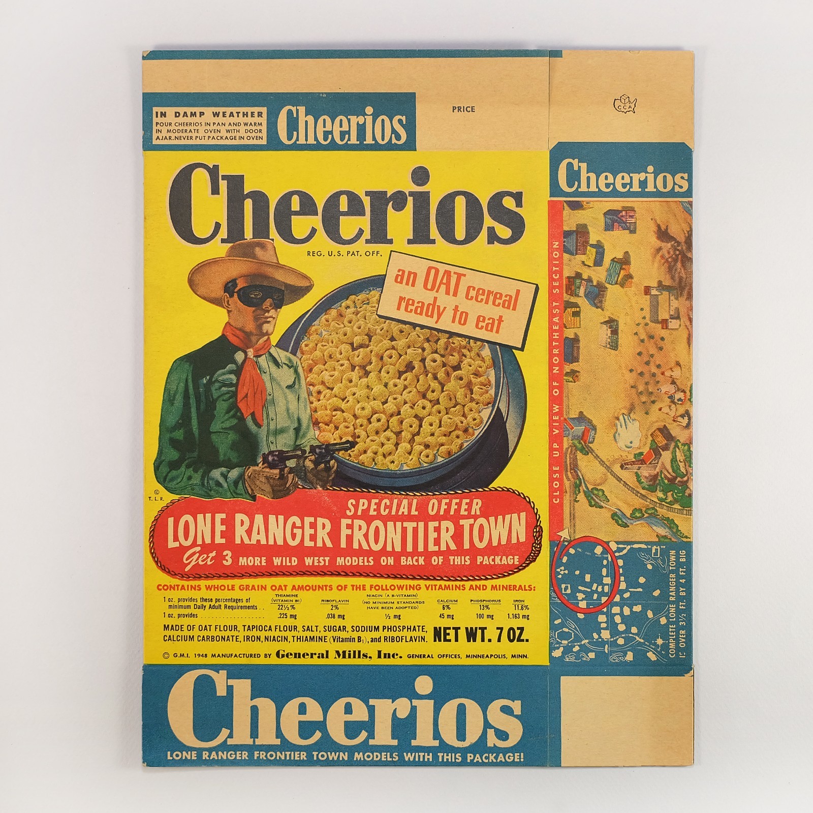 Rare 1948 Cheerios Lone Ranger Vintage Cereal Box – Unused, Still Flat Rare 1948 Cheerios Lone Ranger Vintage Cereal Box – Unused, Still Flat