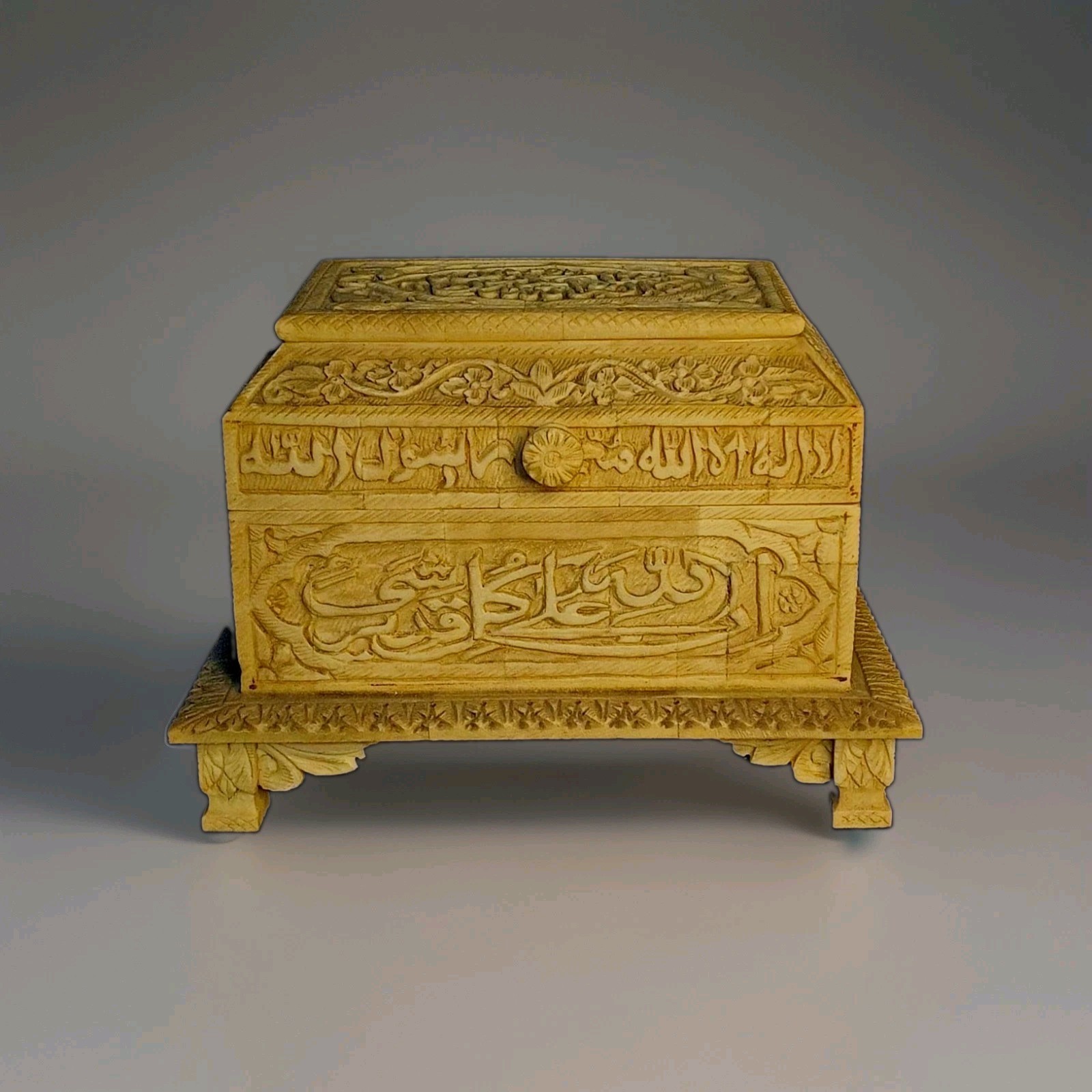 Antique camel bone hand engraved decorative storage box with clasp