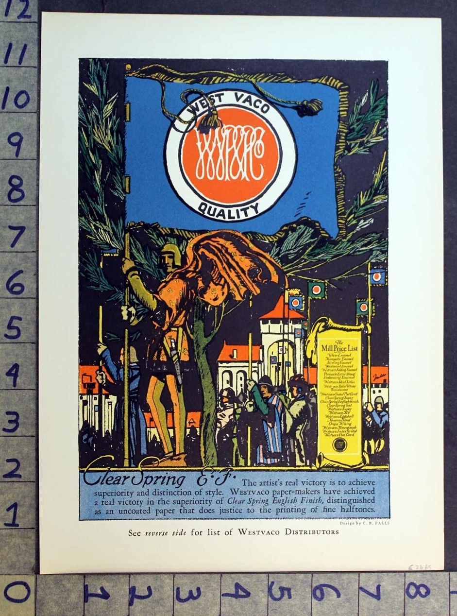 1926 WESTVACO PAPER CHARLES BUCKLES FALLS MILITARY VICTORY ART PRINT AD FC10416