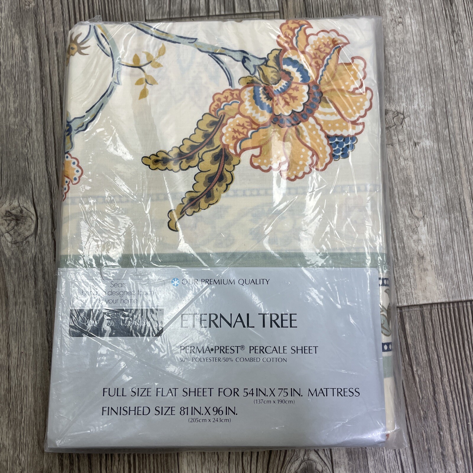 NOS Vintage Diane Von Furstenberg Full Flat Sheet Percale Eternal Tree Floral