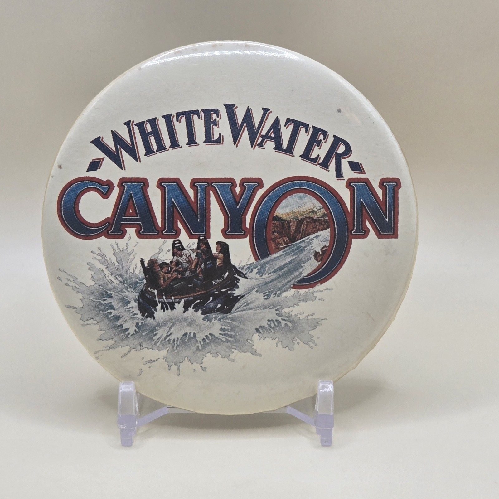 Vintage Kings Island Whitewater Canyon Button 3” Early Design Opened 1985 