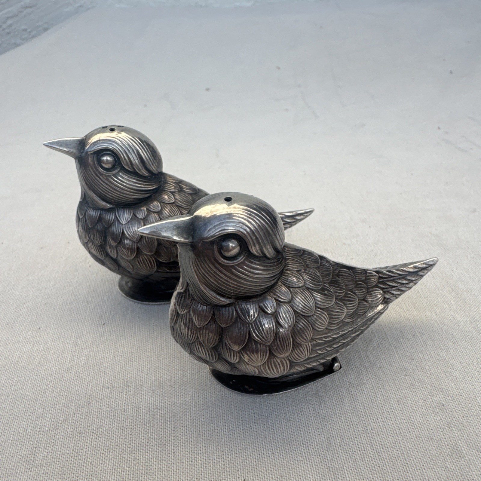 Vintage Sterling Silver Bird Sparrow Figural Salt Pepper Shakers, Hallmarked 51g