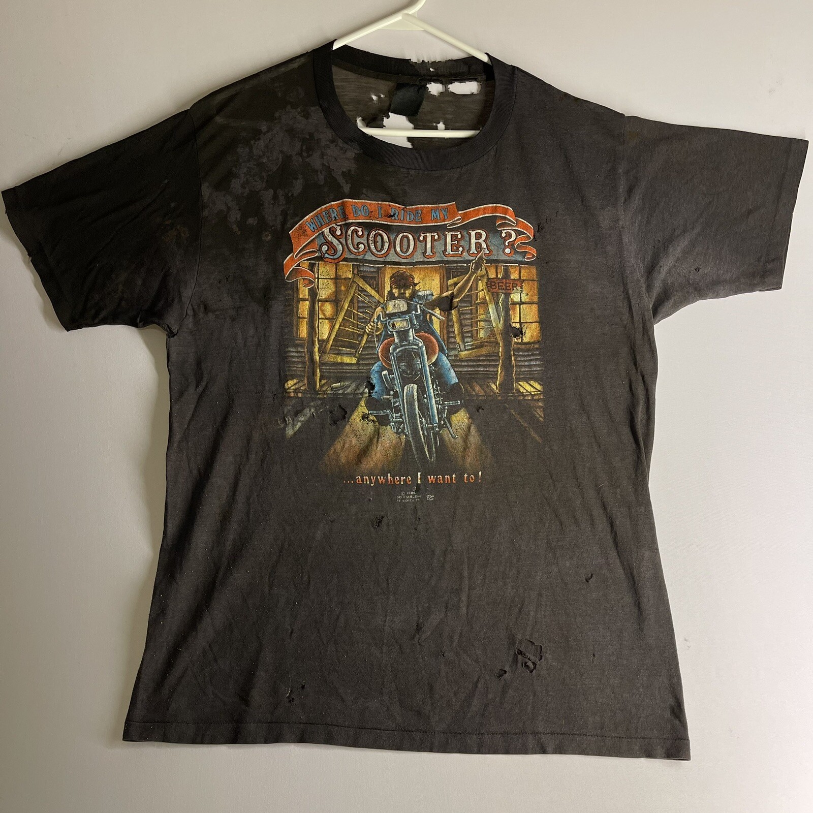 Vintage 1986 3D Emblem Shirt, “Where Do I Ride My Scooter? Anywhere I Want To” Vintage 1986 3D Emblem Shirt, “Where Do I Ride My Scooter? Anywhere I Want To”