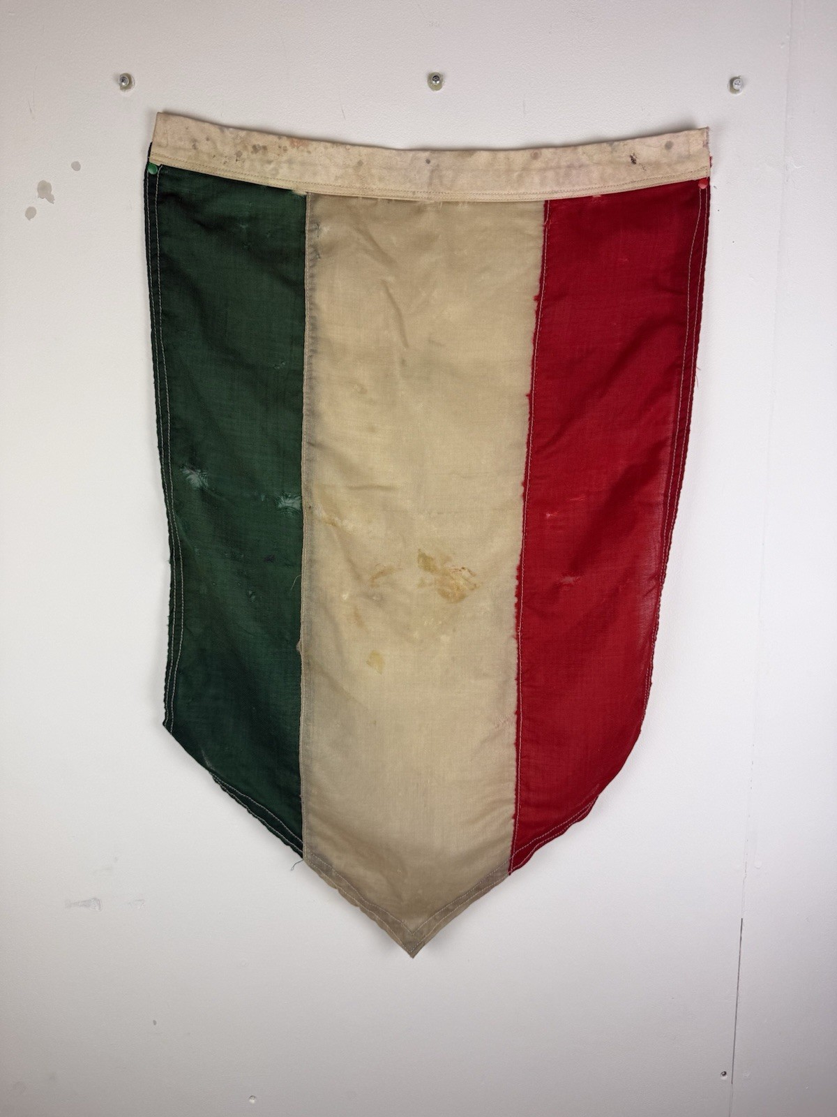 Vintage Italian Tricolour Pennant Banner - Sewn Fabric - 2ft 10in x 1ft 9in