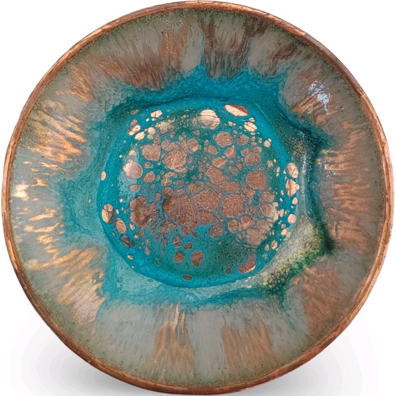 Vintage Enamel on Copper Trinket Dish Turquoise Teal Blue Mid Century Modern Vintage Enamel on Copper Trinket Dish Turquoise Teal Blue Mid Century Modern