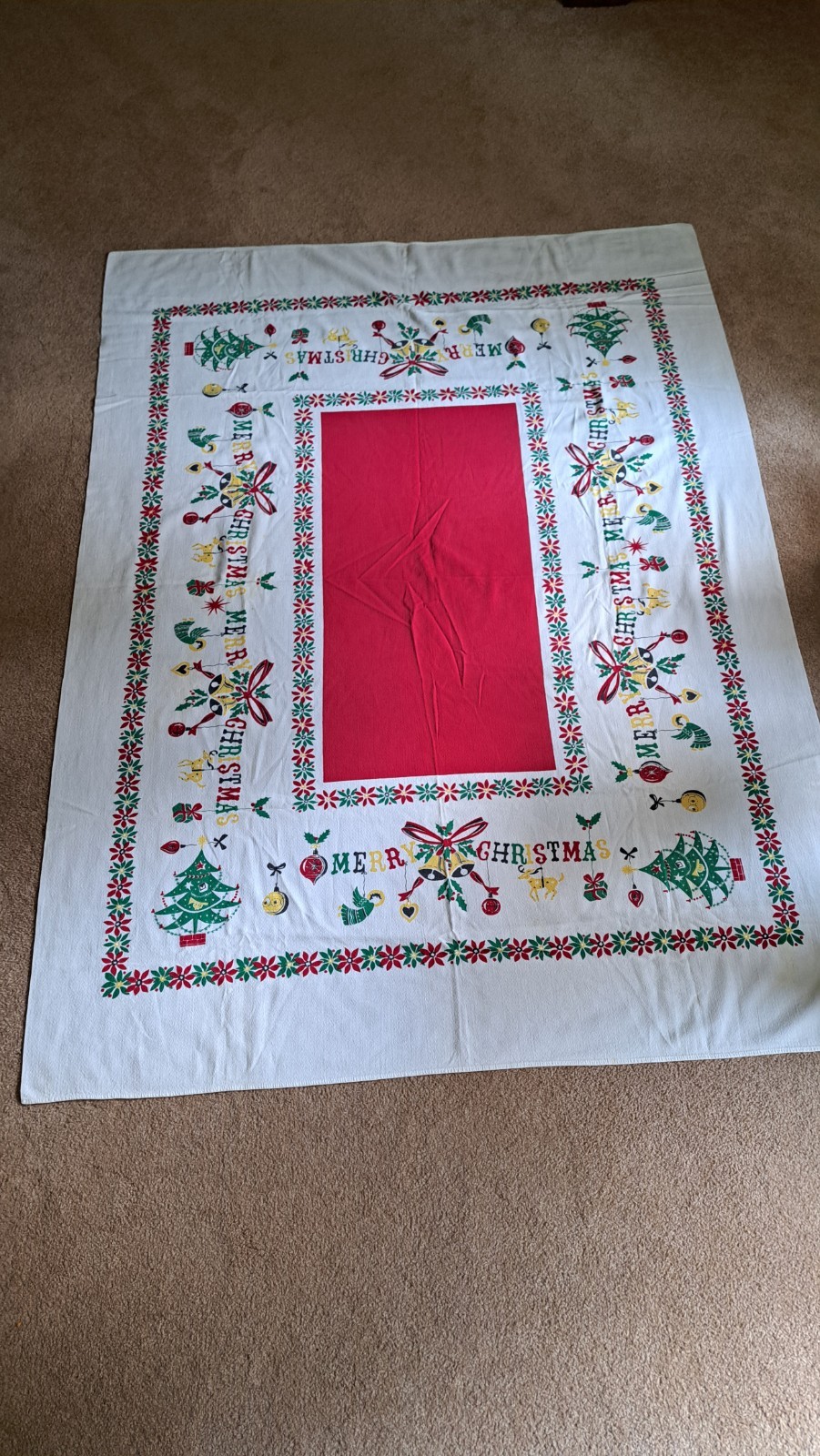 Vintage 1960's Merry Christmas tablecloth 68