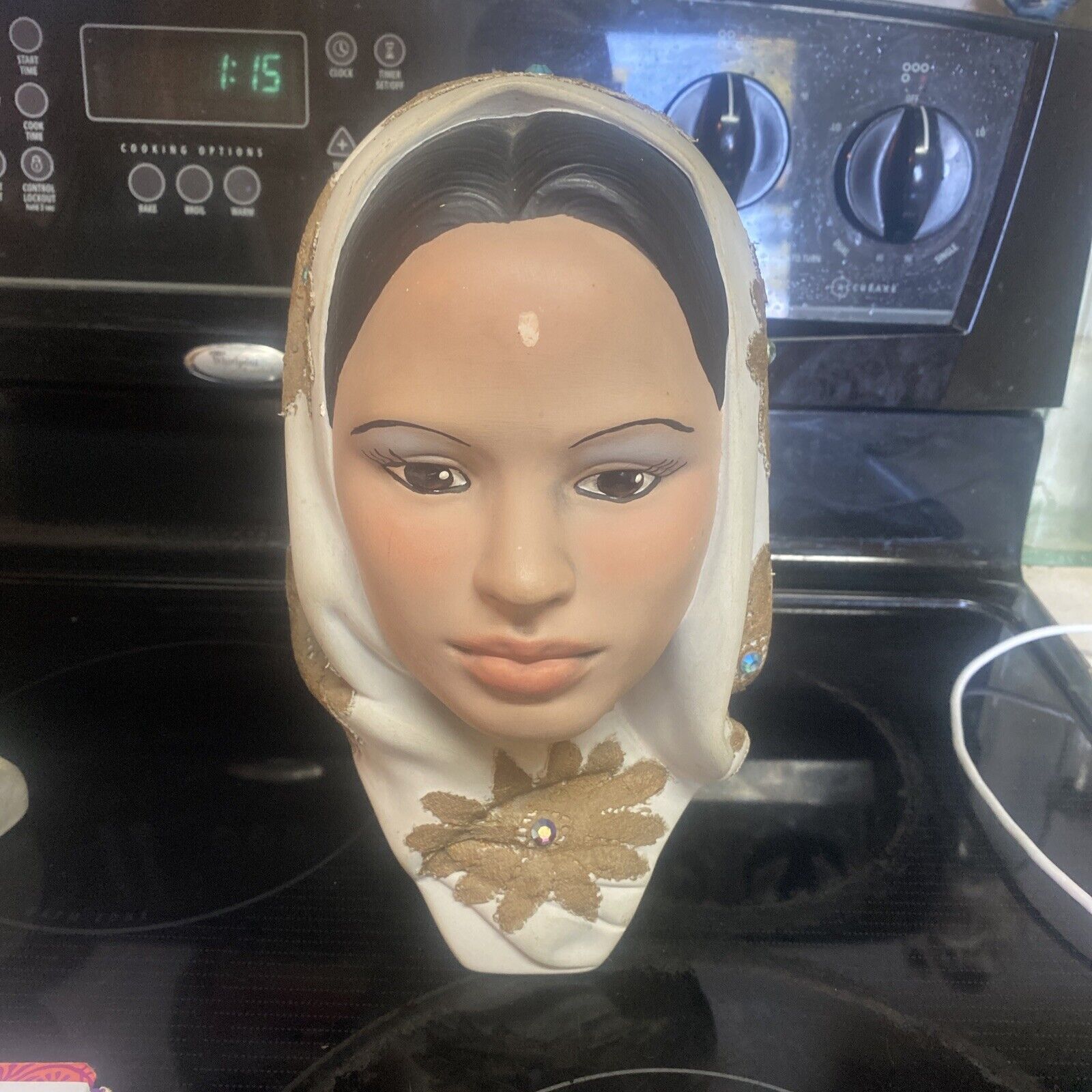 Vintage  Chalkware Woman Head Bust Woman Wearing a Hijab MCM 10-inches