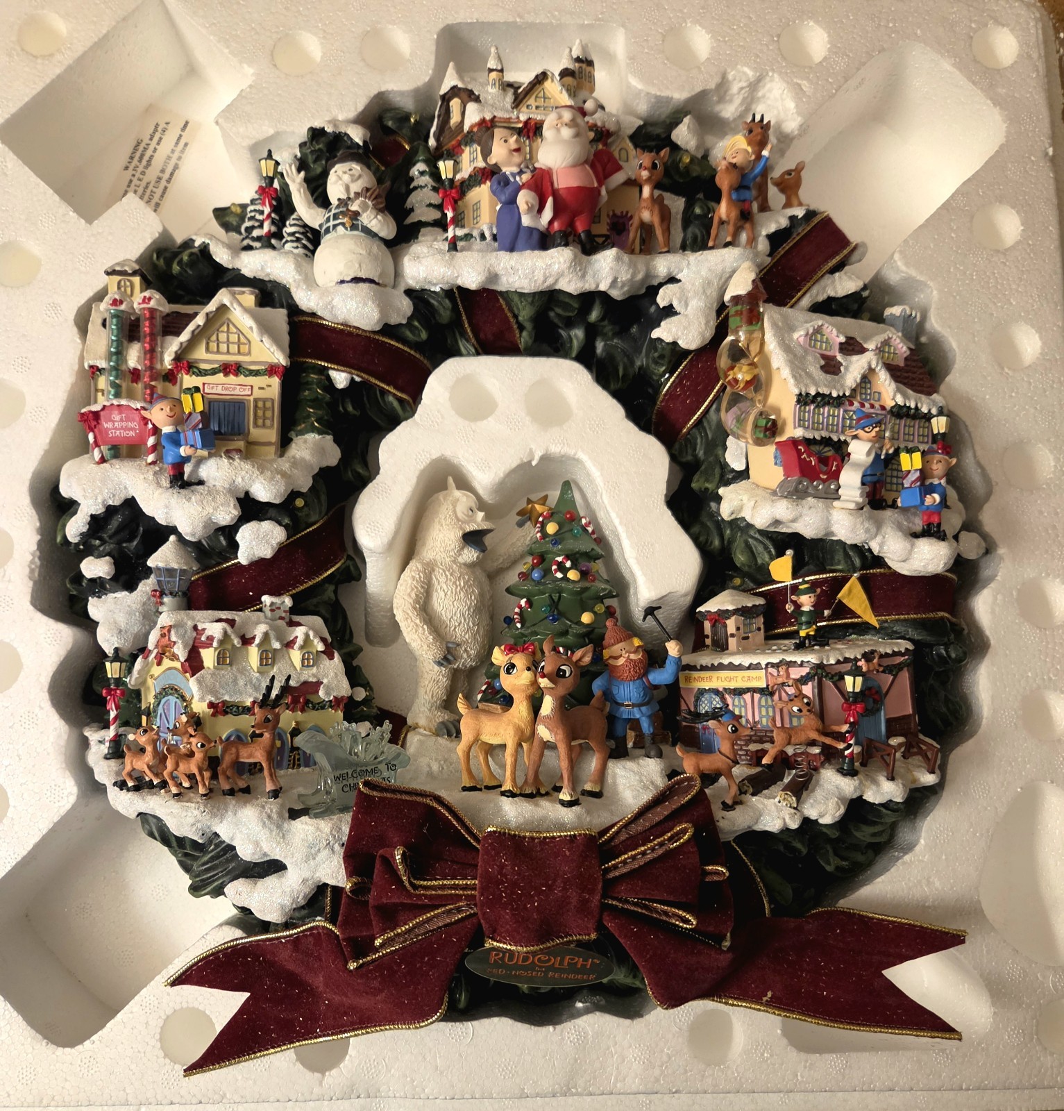 🎅 RARE Hawthorne Village Rudolph's Christmas Cove Light Up Wreath w/ COA In Box