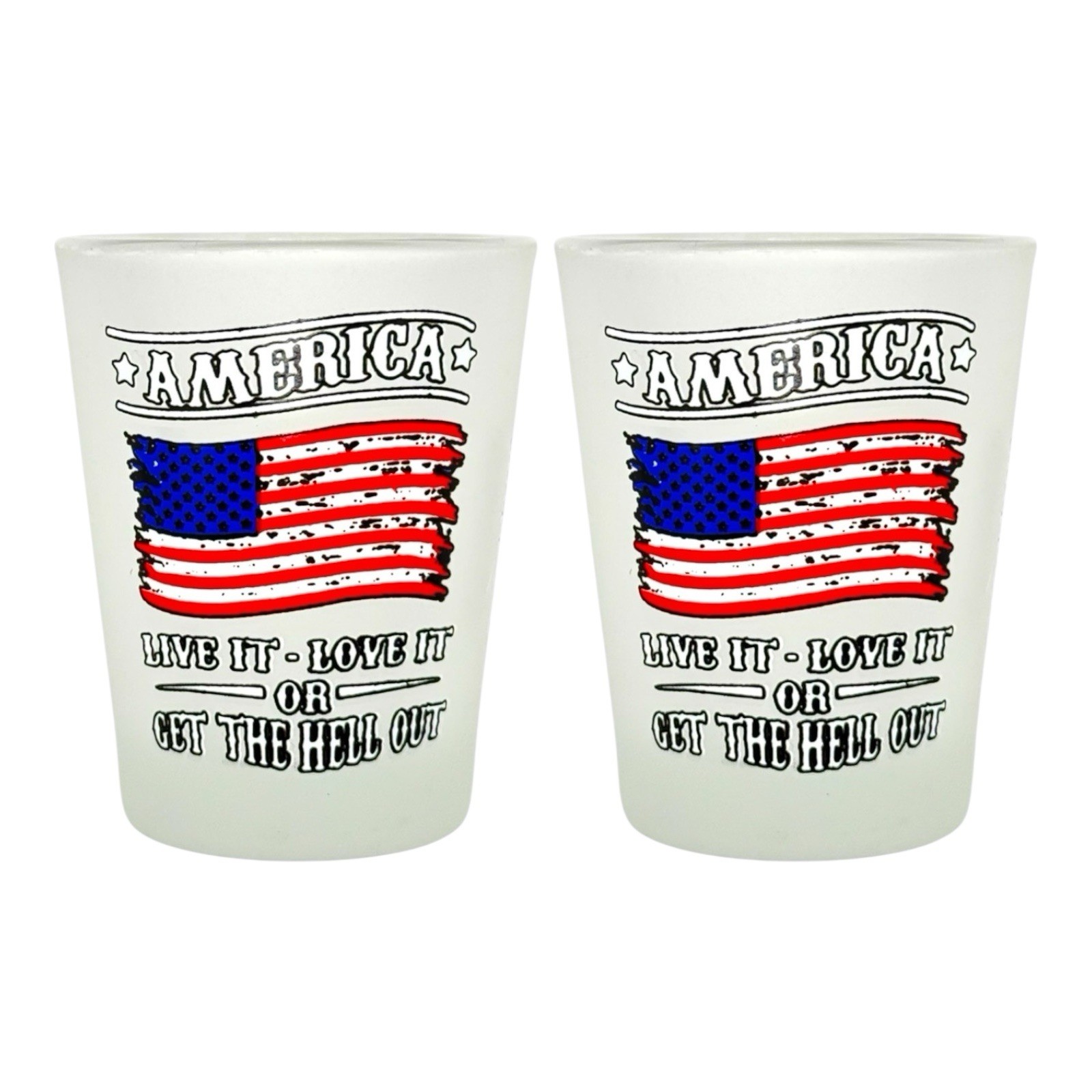 America Live it, Love it - Funny Shot Glasses (Set of 2) America Live it, Love it - Funny Shot Glasses (Set of 2)