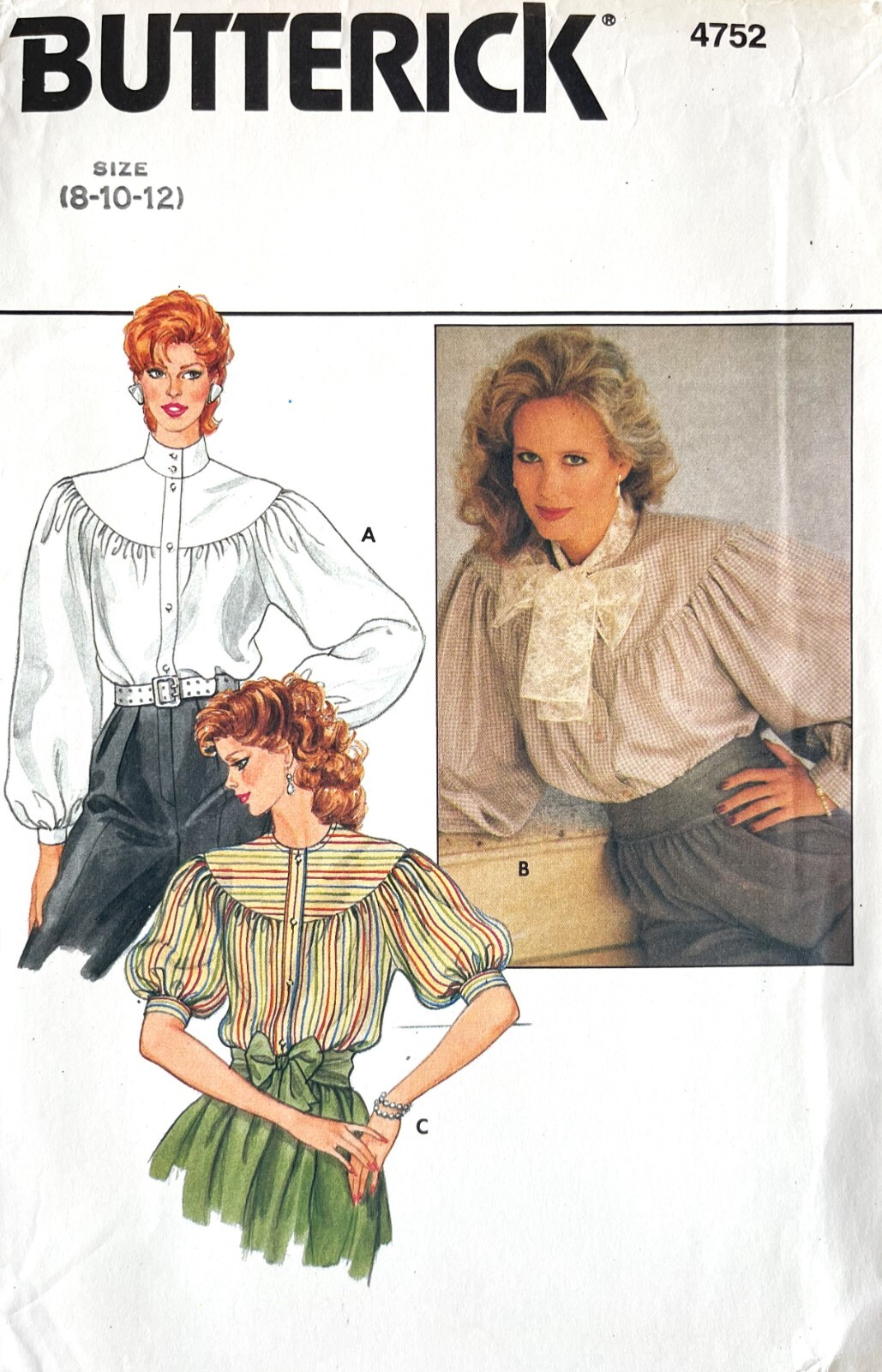 1980's Butterick Misses' Blouse Pattern 4752 Size 8-12 UNCUT 1980's Butterick Misses' Blouse Pattern 4752 Size 8-12 UNCUT