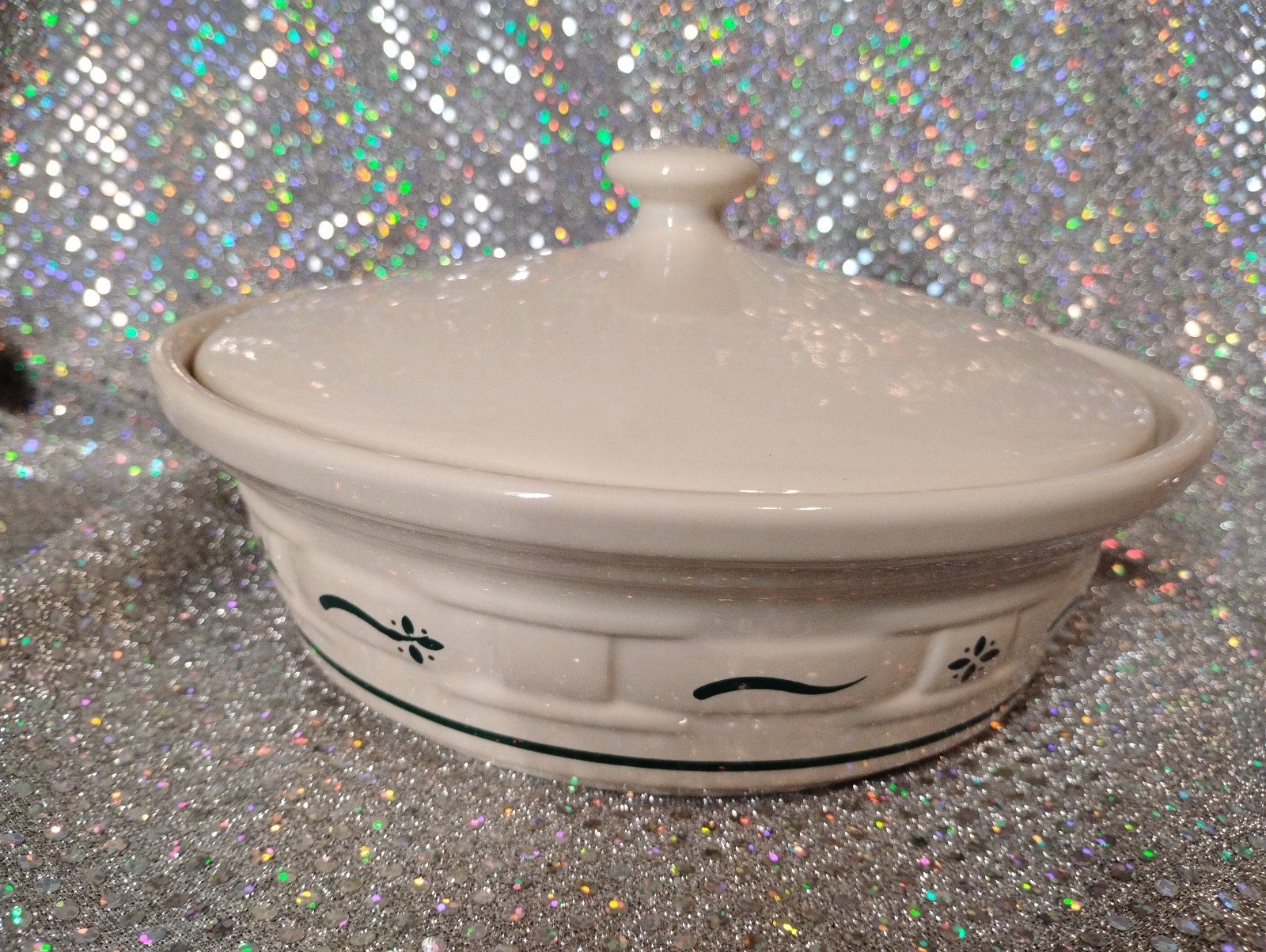 LONGABERGER Green Woven Traditions 1 Qt Covered Casserole Dish Lid SEE DESCRIPTI