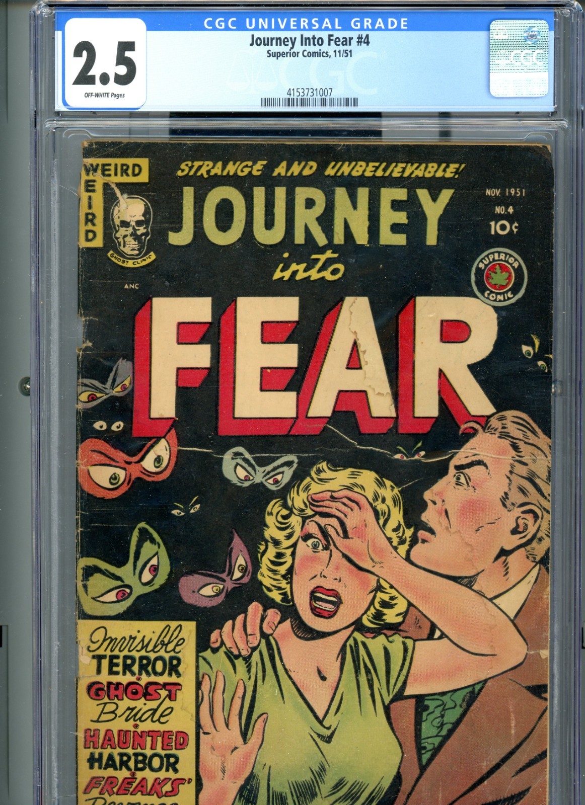 JOURNEY INTO FEAR 4, CGC 2.5, FLOATING EYEBALLS, 11/51, PRE CODE HORROR JOURNEY INTO FEAR 4, CGC 2.5, FLOATING EYEBALLS, 11/51, PRE CODE HORROR