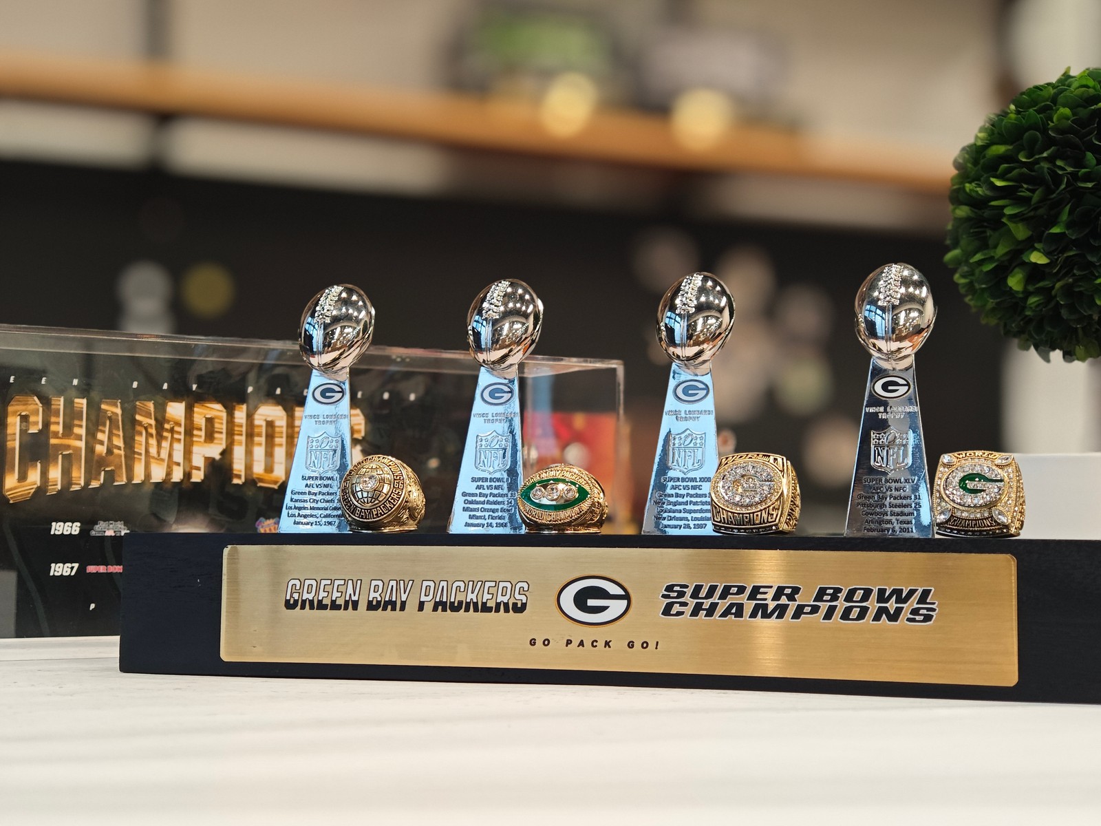 Green Bay Football Championship Trophy Collectible Set Fan Display