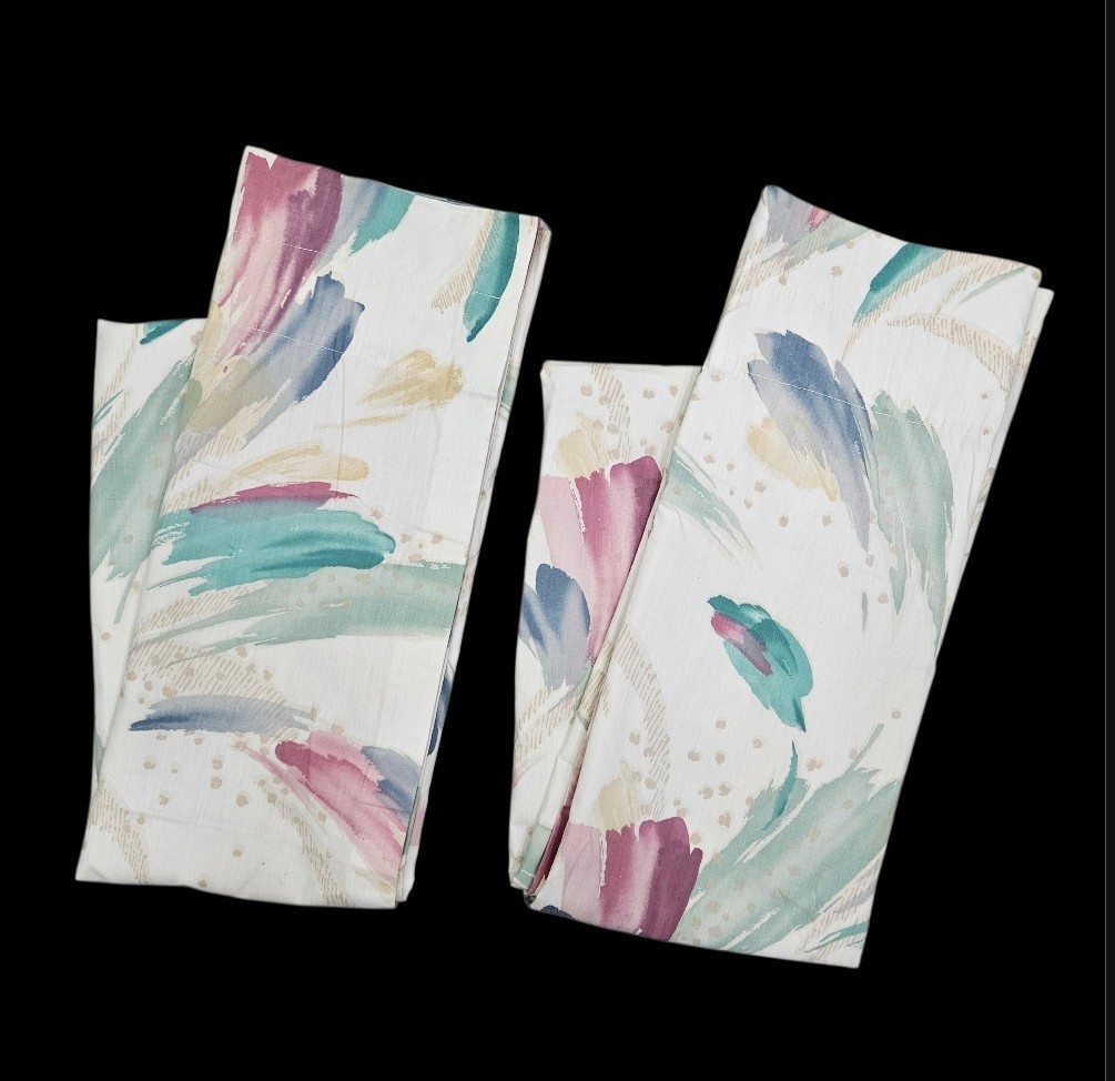 VTG Croscill Sedona Curtain Panels 80s Pastel Watercolor Brushstrokes 40x84 Pair