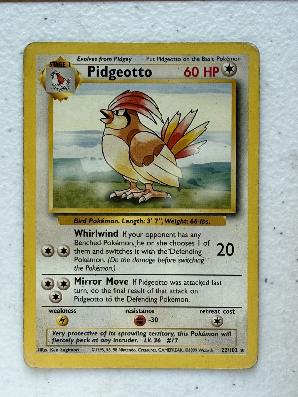 Wizards of the Coast Pidgeotto 22/102 Base Set English Unlimited HP 60 Wizards of the Coast Pidgeotto 22/102 Base Set English Unlimited HP 60