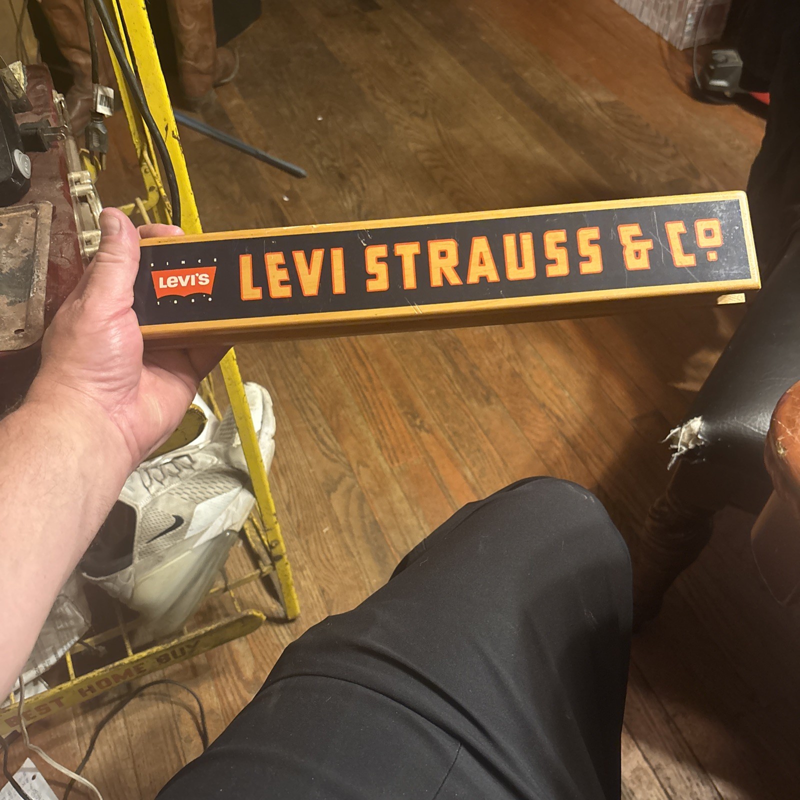 Vintage Levi Strauss & Co. Stand Topper Sign  151/2”W3”H Double Sided 