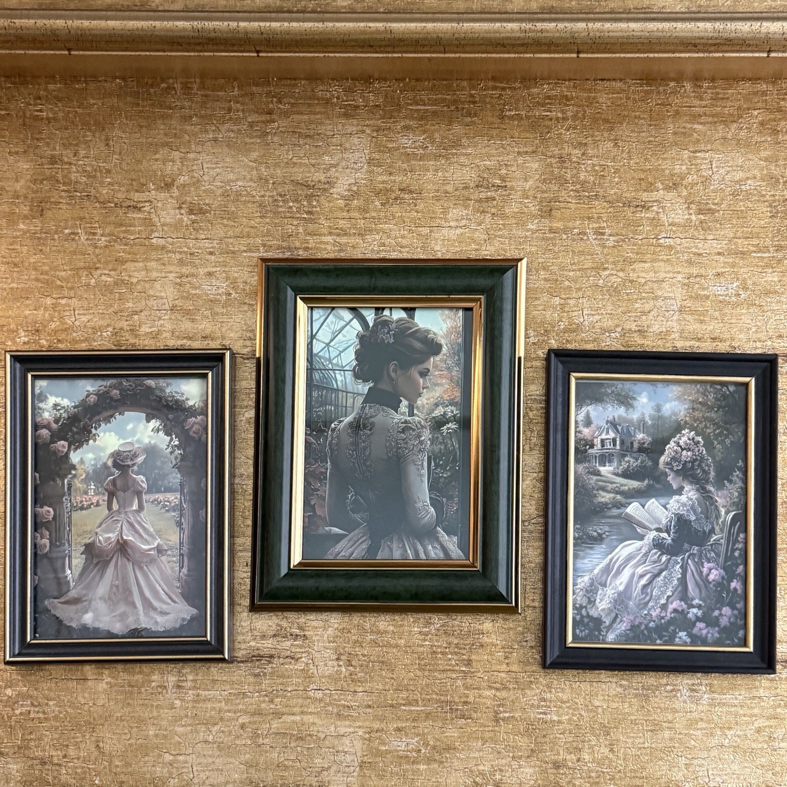 3 Vintage Gold Picture Frames Set Gothic Cottagecore Romantic Postcard Art Green 3 Vintage Gold Picture Frames Set Gothic Cottagecore Romantic Postcard Art Green