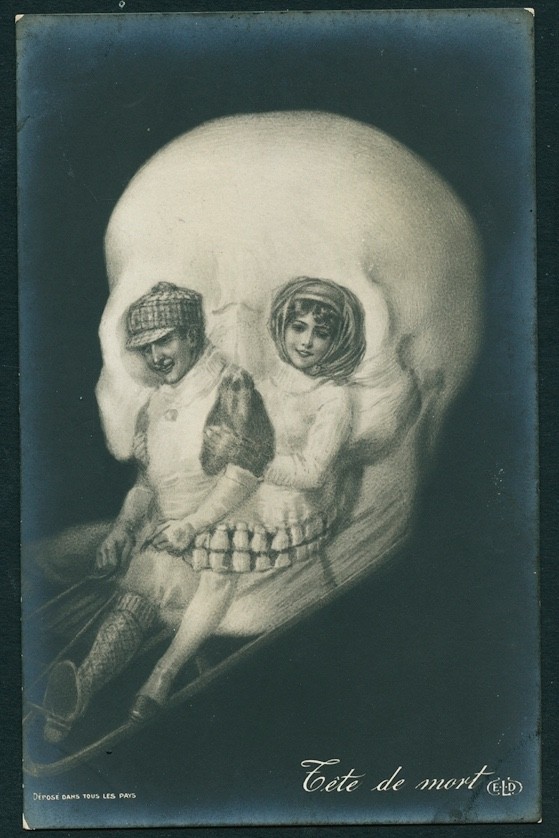 French 1915s Risque Surreal METAMORPHIC Fantasy TETE DE MORT Death\'s Head SKULL