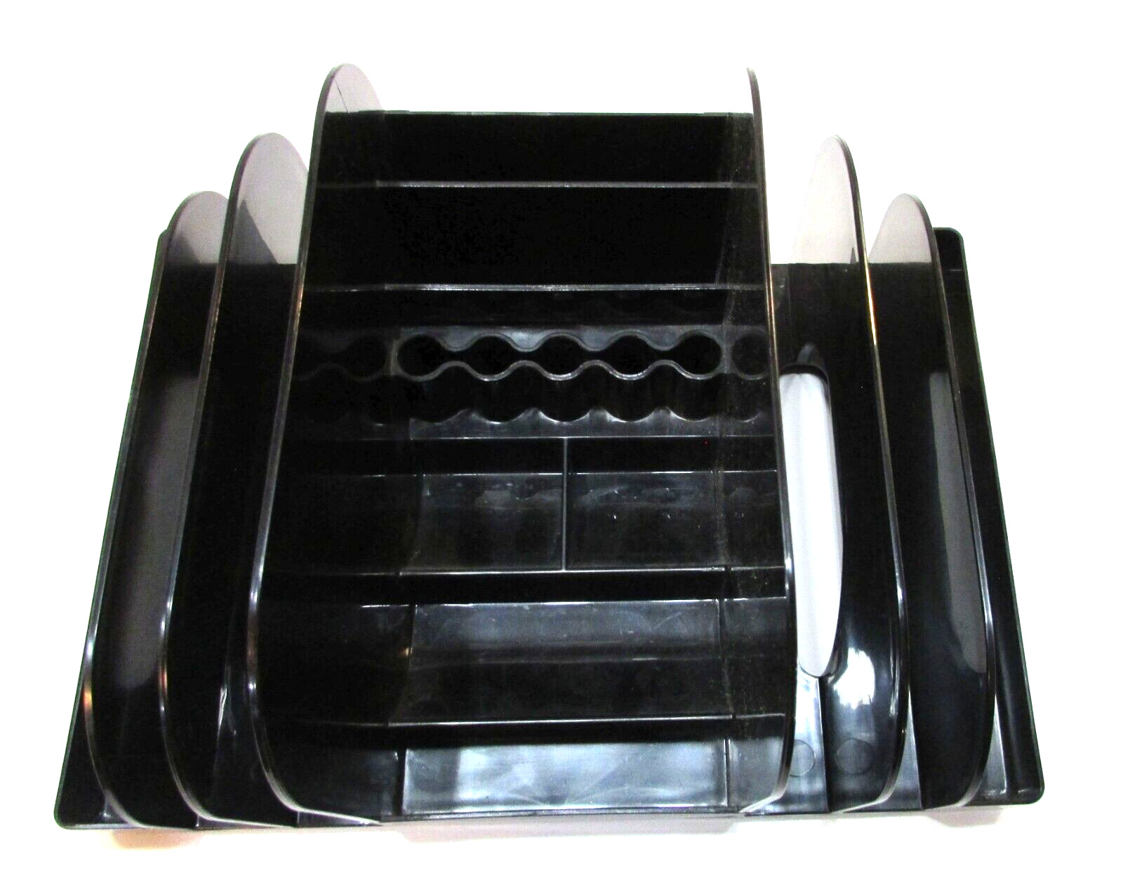 Vintage 1980\'s Black Acrylic Plastic Desktop Organizer Pen Letter misc Holder