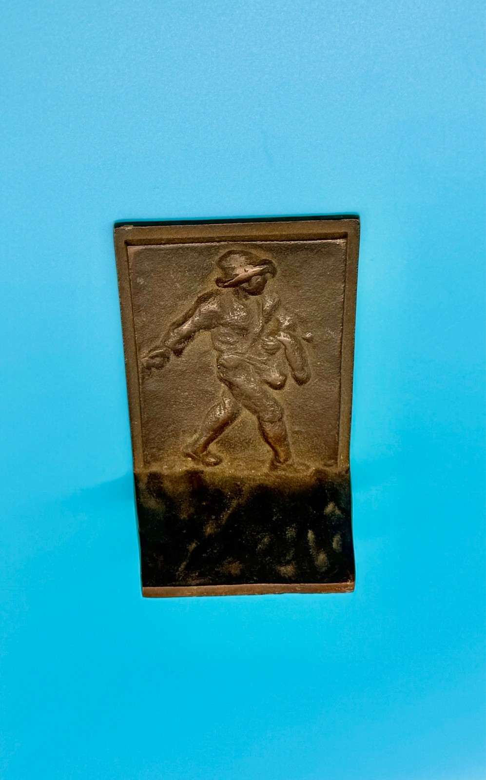 Vintage Cast Bronze Figural Bookend Walking Man Relief 4 Vintage Cast Bronze Figural Bookend Walking Man Relief 4