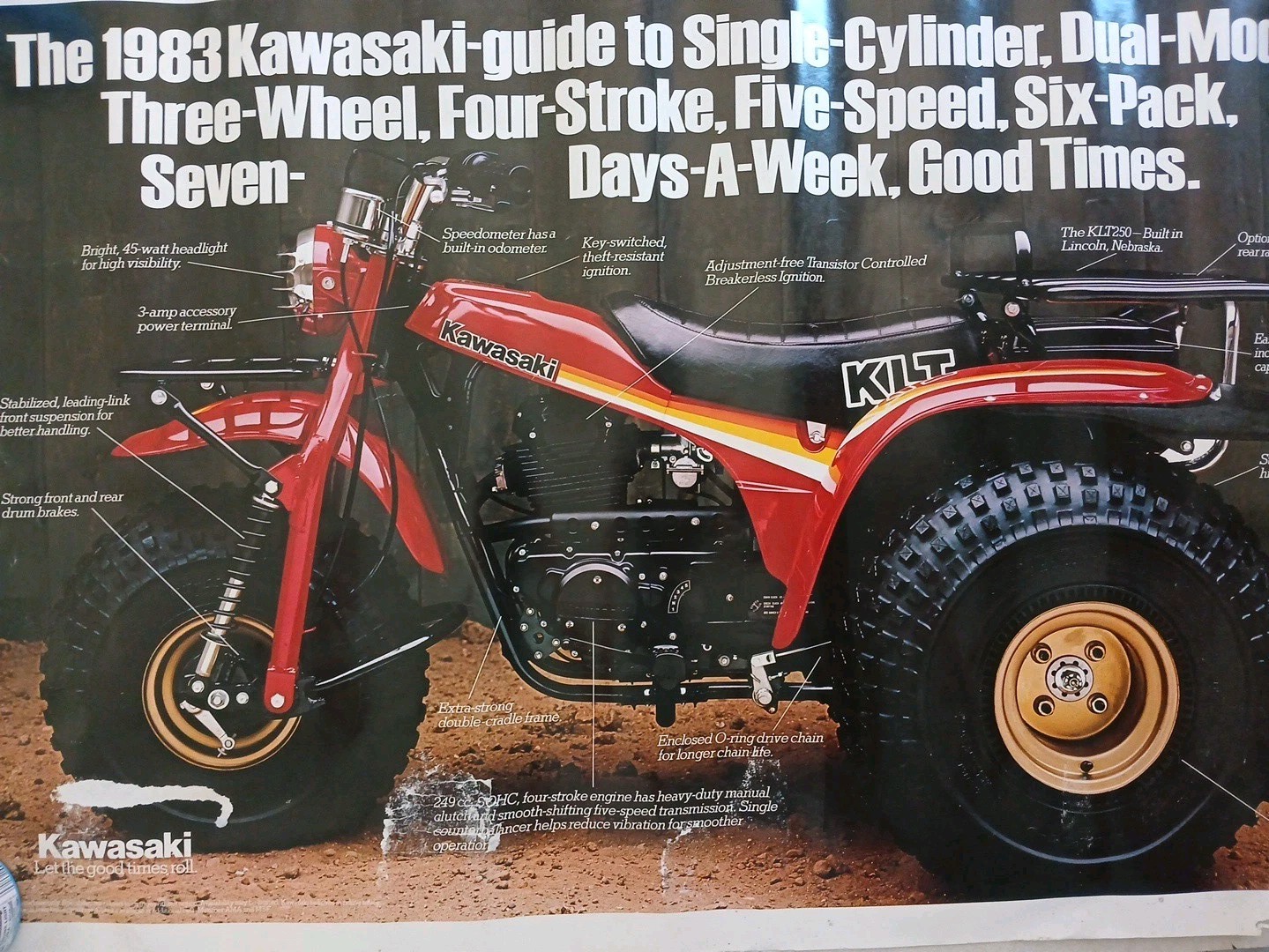 Rare Vintage 1983 Kawasaki KLT 3 Wheeler ATV Dealer Sales Poster Art - 24x36