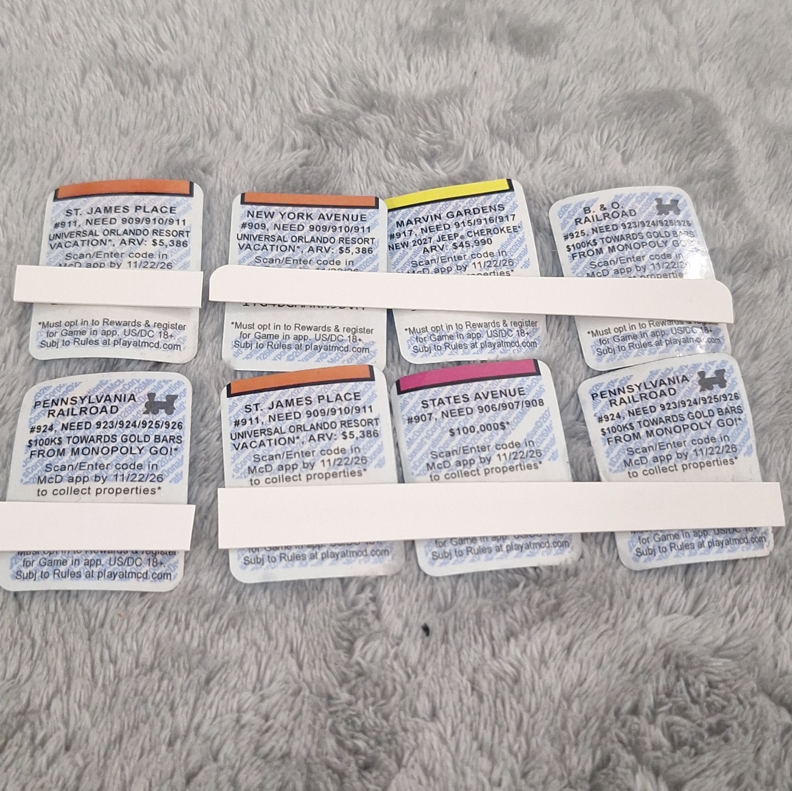 McDonalds Monopoly 2026 Lot of 8 Game Pieces